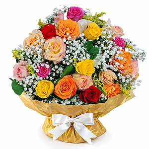 Buquê 20 rosas coloridas tradicional