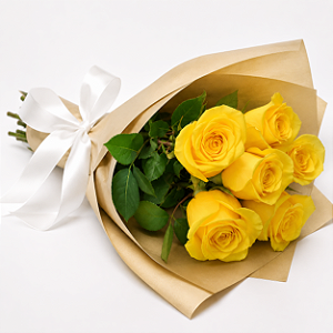 Delicado Buque de 6 Rosas Amarelas Ouro