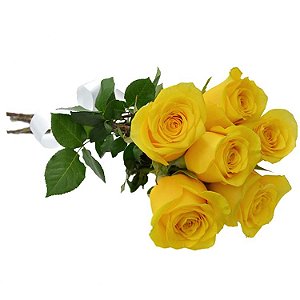 Delicado Buque de 6 Rosas Amarelas Ouro