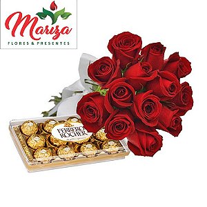 Buquê 12 rosas Premium com Ferrero Rocher 150g