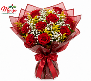 Buque 12 Rosas vermelhas tradicional Com Tango e Egpsofila (mosquitinho)