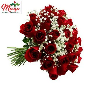 BUQUÊ DE 30 ROSAS VERMELHAS COM GYPSOPHILA