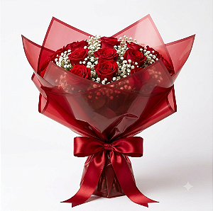 BUQUÊ DE 30 ROSAS VERMELHAS COM GYPSOPHILA