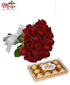 Buquê 24 rosas com Ferrero Rocher 150g