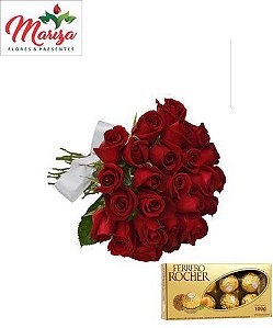 Buque 18 Rosas vermelhas Com Ferrero 100g