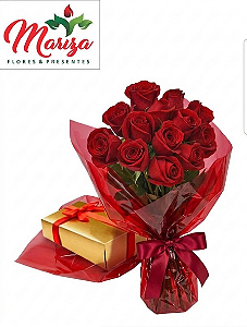 Buque 12 Rosas vermelhas com Caixa de Bombons