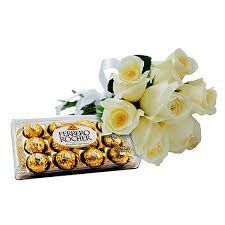 Buque de 07 Rosas Brancas com Ferrero Rocher
