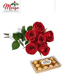 Buquê 6 Rosas vermelhas com Ferrero Rocher