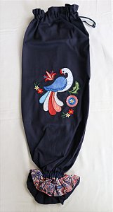 Puxa-saco bordado Pavão Azul Marinho