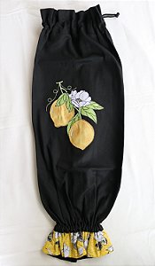 Puxa-saco bordado Limão Siciliano tecido preto