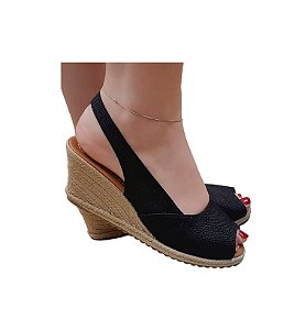 ESPADRILLE ANABELA ALGARVE SLIM RÚSTICO PRETO SALTO 5,5 CM