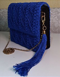 Bolsa de crochê azul Royal com Tassel