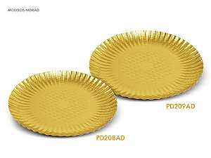 Pratos dourados com abas para bolos e tortas - peixotoembalagens.com.br