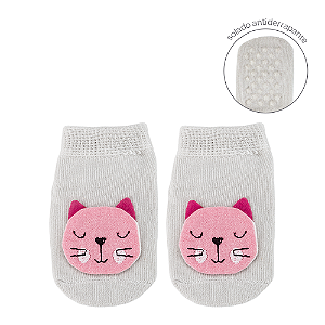 Meia Antiderrapante com aplique gatinho buba - PP