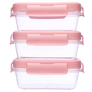 Kit com 3 potinhos hermeticos rosa buba