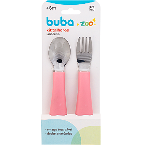 Kit talheres em inox bubazoo rosa buba