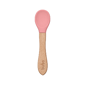 Colher infantil em silicone e bambu buba rosa