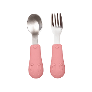 Kit talheres em inox com cabo em silicone infantil rosa buba