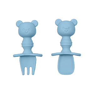 Kit talheres em silicone infantil ursinho azul buba