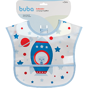 Babador infantil impermeável com bolso foguete azul buba