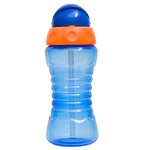 Garrafinha infantil fresh com canudo em silicone azul/ laranja buba