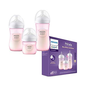 Kit de Mamadeiras Pétala 3.0 125ml + 260ml + 330ml Avent Rosa