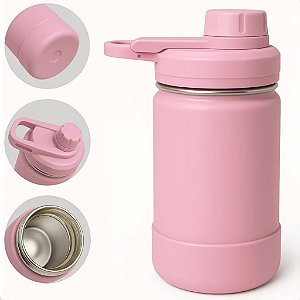 Garrafa térmica em inox sem canudo 350ml rosa claro