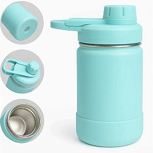 Garrafa térmica em inox sem canudo 350ml azul claro