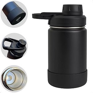 Garrafa térmica em inox sem canudo 350ml preto