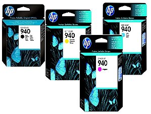 Kit de Cartucho de Tinta HP 940 Original com 04 cores Preto C4902A, Magenta C4904A, Amarelo C4905A, Ciano C4903A