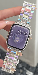 Pulseira de resina transparente colorida para Apple Watch, cinta e estojo, 42mm, 44mm, 45mm, 49mm