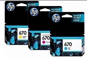 Cartuchos HP 670 Color Kit Com 3 Cores Original (amarelo, ciano e magenta)