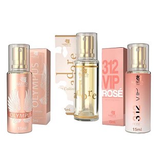 Kit com 3 Deo Colonias Femininas - Inspirados Olympus, 312 Rose e Adore