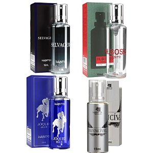 Kit com 4 Deo Colonias Masculinas - Inspirados H. Boss, Selvagem, Invencivel e Joquei Blue