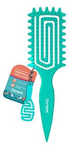 Escova Profissional de Cabelo Enlace Fléxivel para Cachos Crespos verde água + Chaveiro Dompel