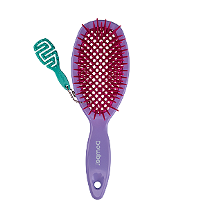 Escova de Cabelo Profissional Favo Oval para Cachos e Definidora Violeta + Chaveiro Dompel