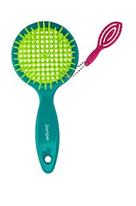 Escova Profissional de Cabelo Favo Redonda para Cachos e Definidora Verde Escuro + Chaveiro Dompel