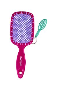 Escova Profissional de Cabelo Favo Reta para Cachos e Definidora Rosa Escuro + Chaveiro Dompel