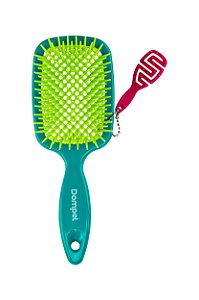 Escova Profissional De Cabelo Favo Reta Para Cachos E Definidora Verde Escuro + Chaveiro Dompel