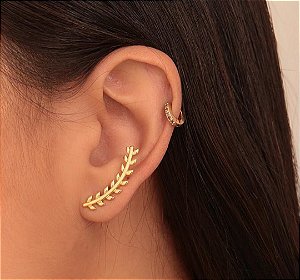 Brinco Ear Cuff Folhas Folheado em Ouro 18k