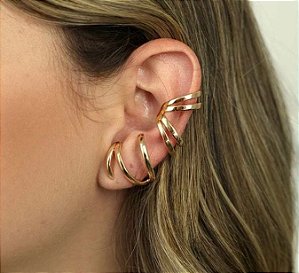 Brinco Ear Hook Sete Linhas Folheado em Ouro 18k