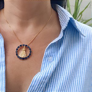 Colar com Pingente Nossa Senhora Aparecida Folheado em Ouro 18k