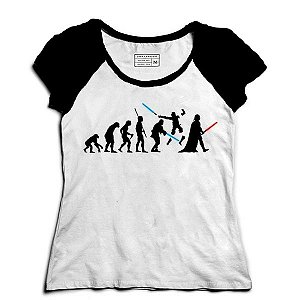 Camiseta Feminina Raglan Space Wars Evolution - Loja Nerd e Geek