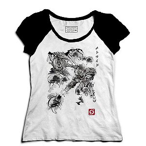 Camiseta Feminina Raglan Samus Aran Metroid- Loja Nerd e Geek