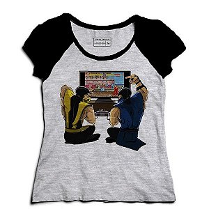 Camiseta Feminina Raglan Mescla Scorpion Street Fighter - Loja Nerd e Geek
