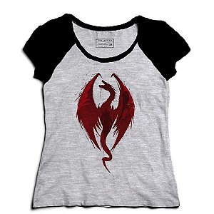Camiseta Feminina Raglan Mescla Red Dragon - Loja Nerd e Geek