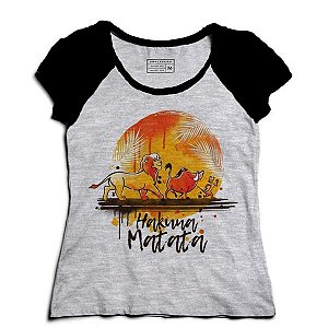 Camiseta Feminina Raglan Mescla Rei Leão - Hakuna Matata - Loja Nerd e Geek