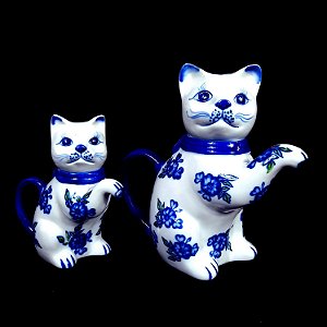 Bule e Leiteira Formato de Gato Porcelana Anos 80