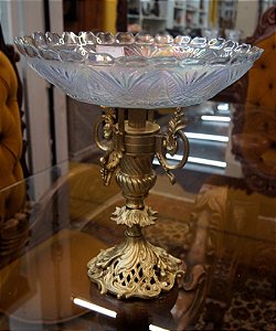 antigo centro de mesa fruteira bronze cristal carnival glass