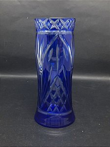 Vaso de Cristal Alemão Azul Cobalto Lapidado